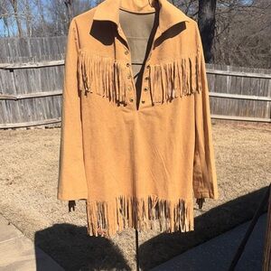 Vintage Fringed Western Butterscotch Lace Up Reenactment Tunic or Mini Dress